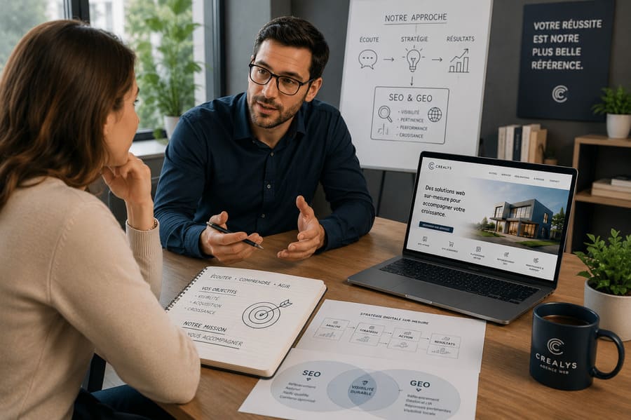 Une agence web qui prend soin d'écouter le client pour concevoir une stratégie de développement porter par le SEO & GEO