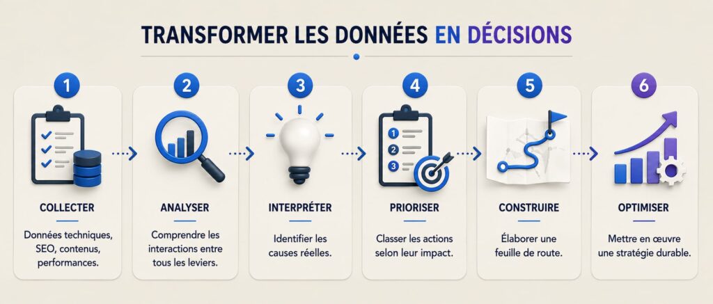Audit SEO et Stratégie - Notre méthode transformer les données en décisions Agence Crealys