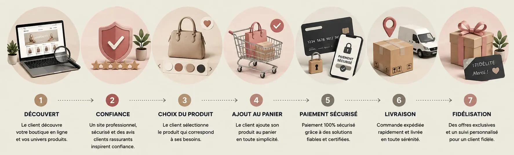 Création d'une boutique e-commerce Chaque étape du parcours d'achat influence la décision de votre client