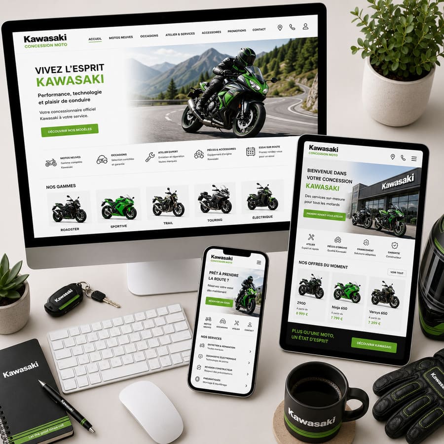 Création site vitrine concession motos kawasaki montpellier