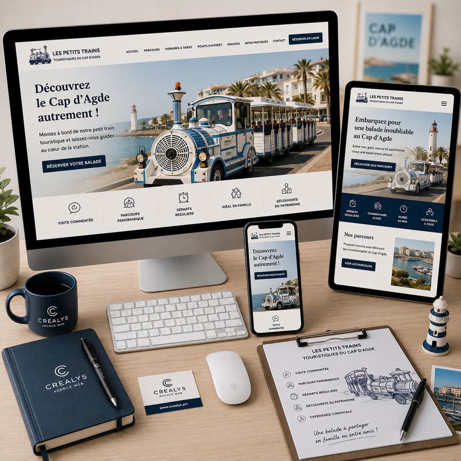 Création du site internet, les petits trains touristiques du Cap d'Agde Agence Crealys Montpellier