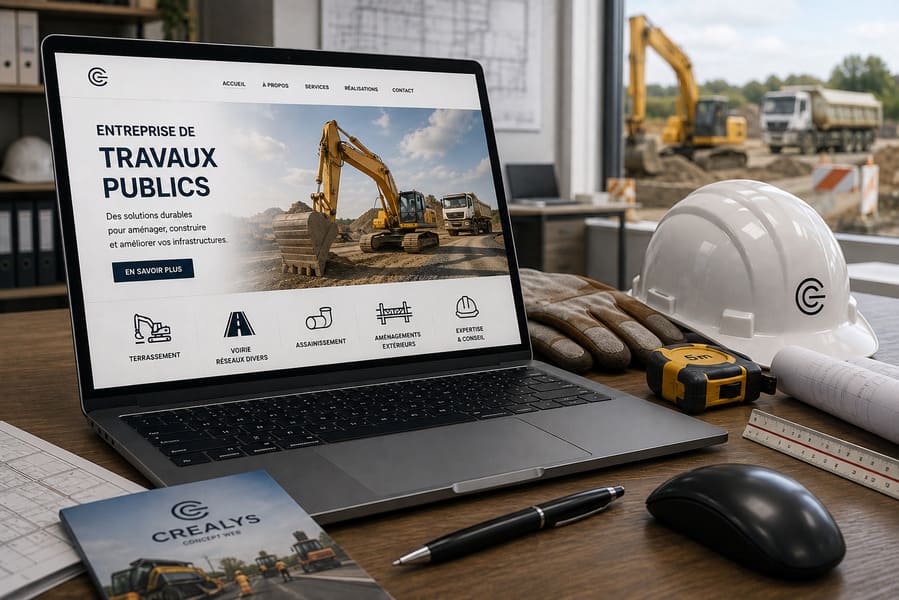 Création d'un site internet vitrine d'une entreprise de travaux publics référencement SEO et GEO Agence Crealys